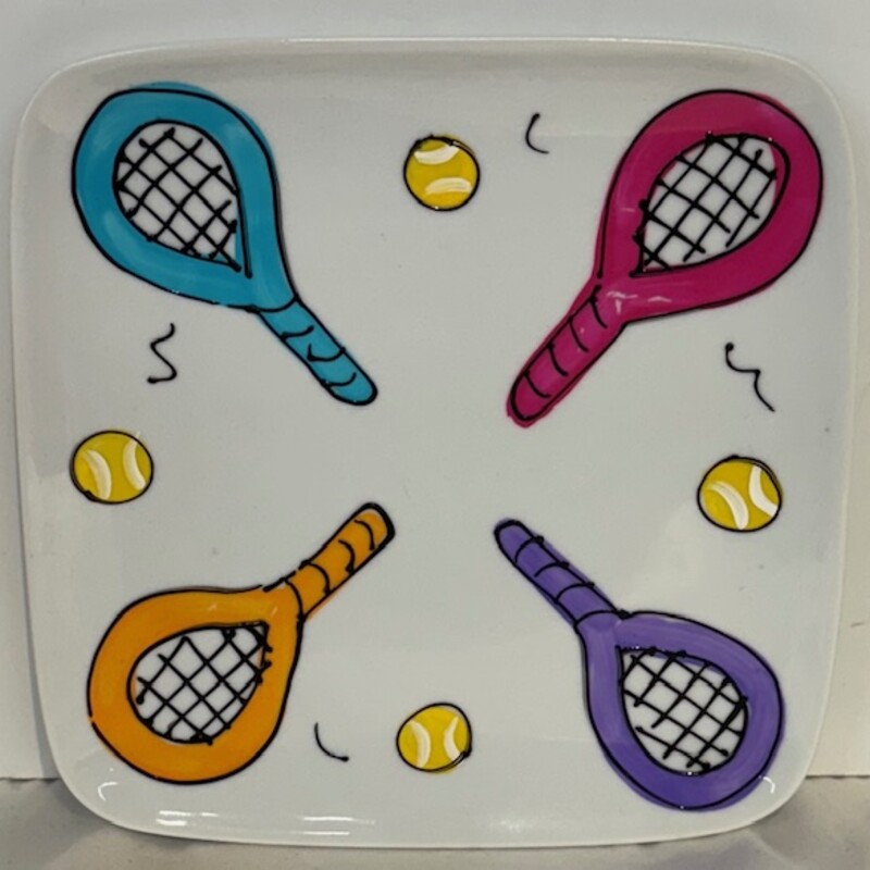 Tennis Painted Square Plate
Whie Pink Yellow Orange Black
Size: 7x7