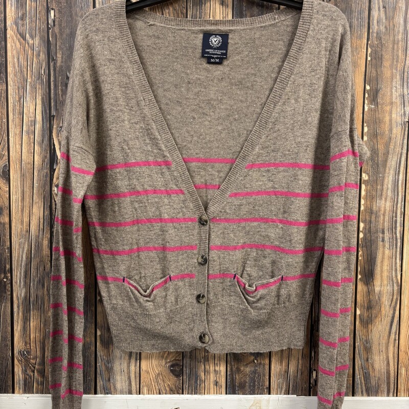 Brown Pink Stripe Sweater, Size: M