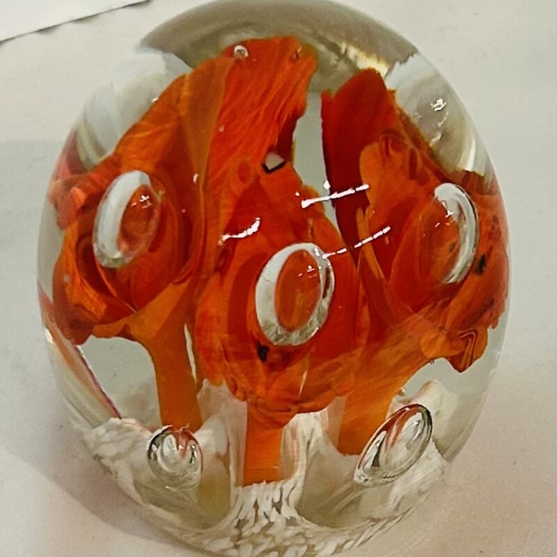 Floral Egg Shape Paperweight
Clear, Orange
Size: 3x3.5H