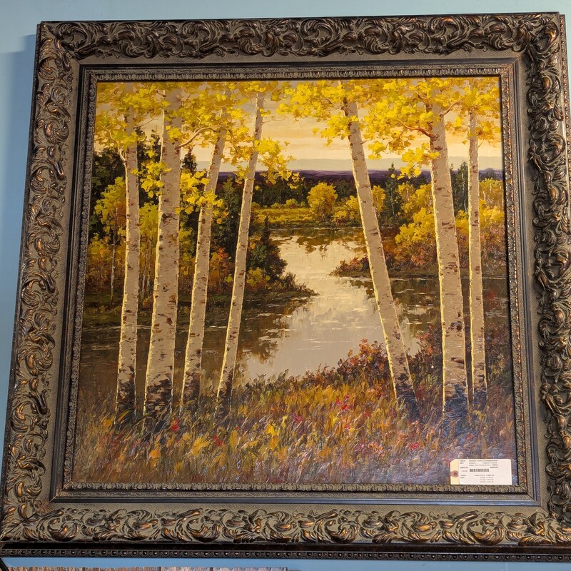 Aspen Tree Overlook River, Original, Framed, 47in x 47in