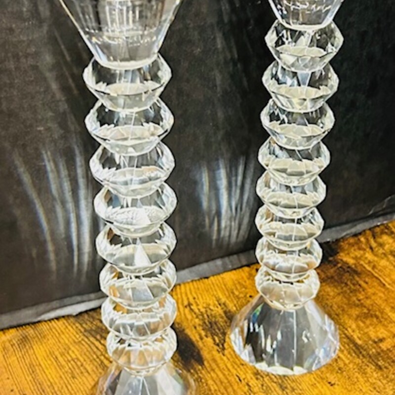 Set of 2 Faceted Candleholders
 Clear, Size: 2.5x10H