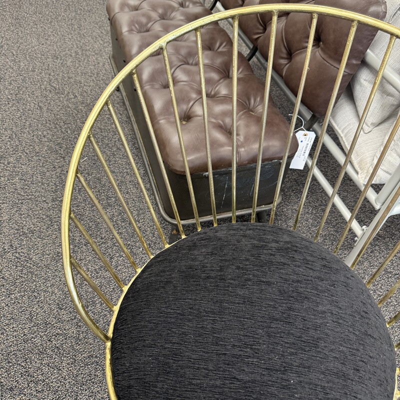 Two Metal Art Deco Chairs, Gold frame with Black seat.  Sold together as a PAIR.