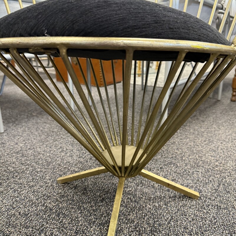 Two Metal Art Deco Chairs, Gold frame with Black seat.  Sold together as a PAIR.