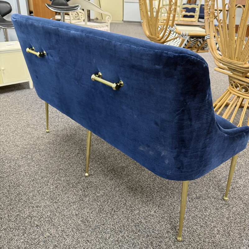 Blue Velvet Bench with Gold Lets/Hardware. Retails for $500!<br />
Size: 54in