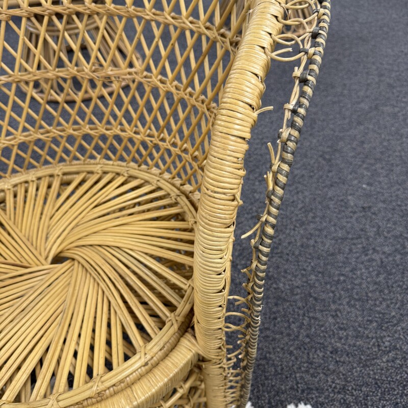 Rattan Barrel Chairs, sold together as a PAIR. One is AS IS with damage on one arm.