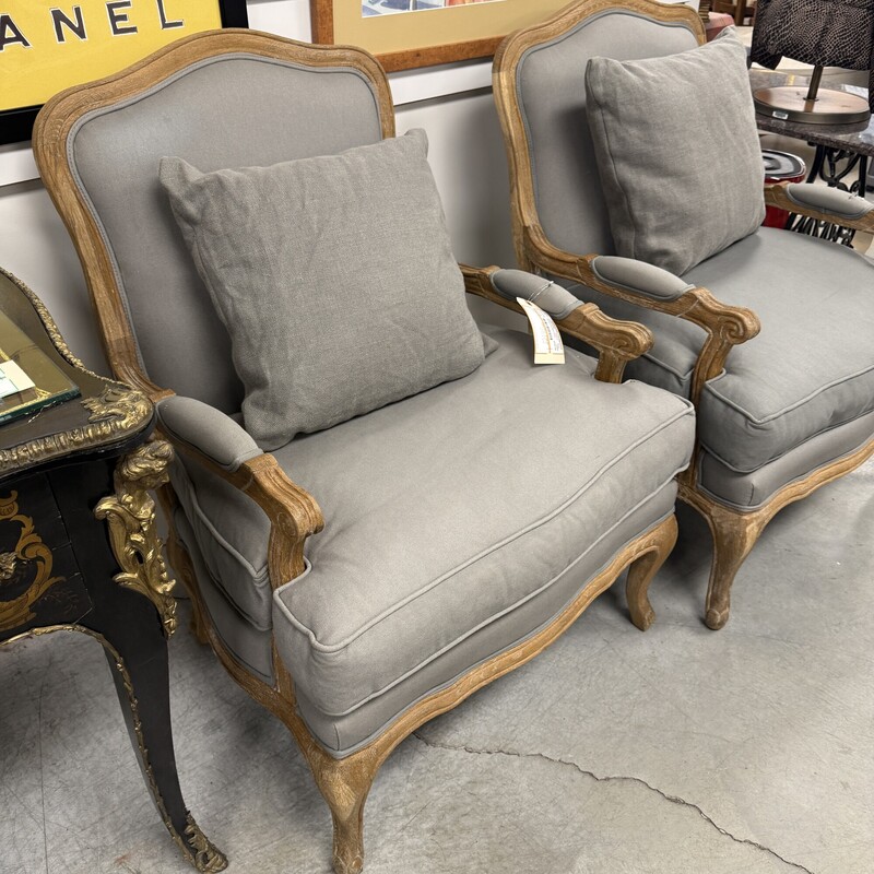 Ballard Designs Upholstered French Chair, Gray Upholstery. Price is for one chair.