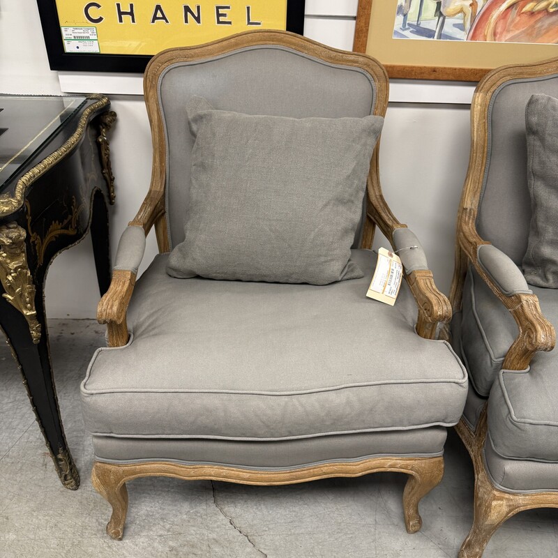 Ballard Designs Upholstered French Chair, Gray Upholstery. Price is for one chair.