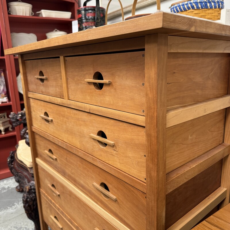 John Kelly 6-Drawer Fatboy Highboy, Cherry Wood, from the J1 Series Collection, designed in 1992. Could use some wood oil to bring out the shine.
Size: 38x22x47