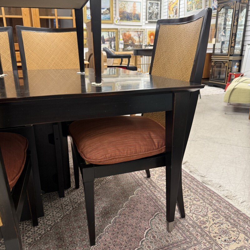 Stunning Dining Set, Manufactured by Swaim. Includes the dining table, two leaves, plus 10 Chairs (Condition note: two of the ten chairs are AS IS with slight damage).<br />
Dining Table: 78x44in<br />
Each leaf: 20in L