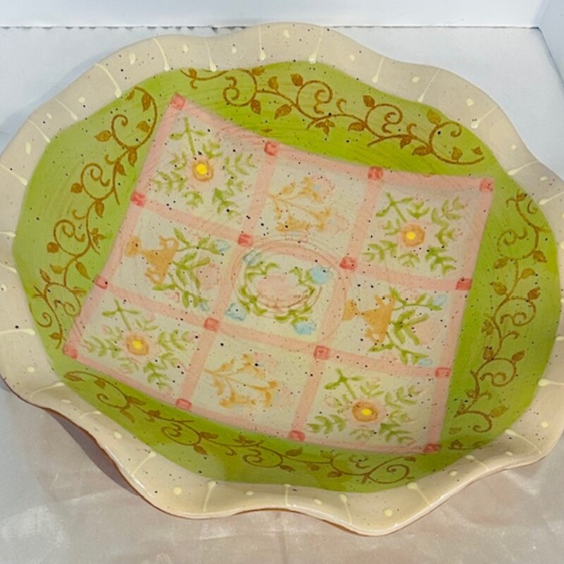 Ruffle Floral Painted Dish
Cream Green Pink
Size: 13dia