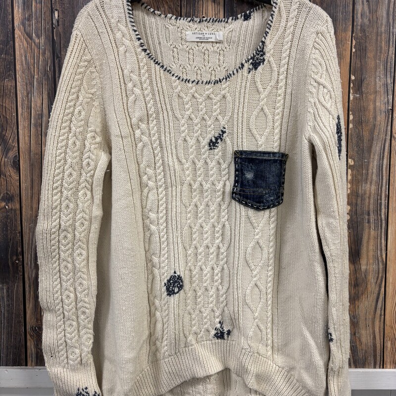 AE Cream Denim Sweater, Size: M