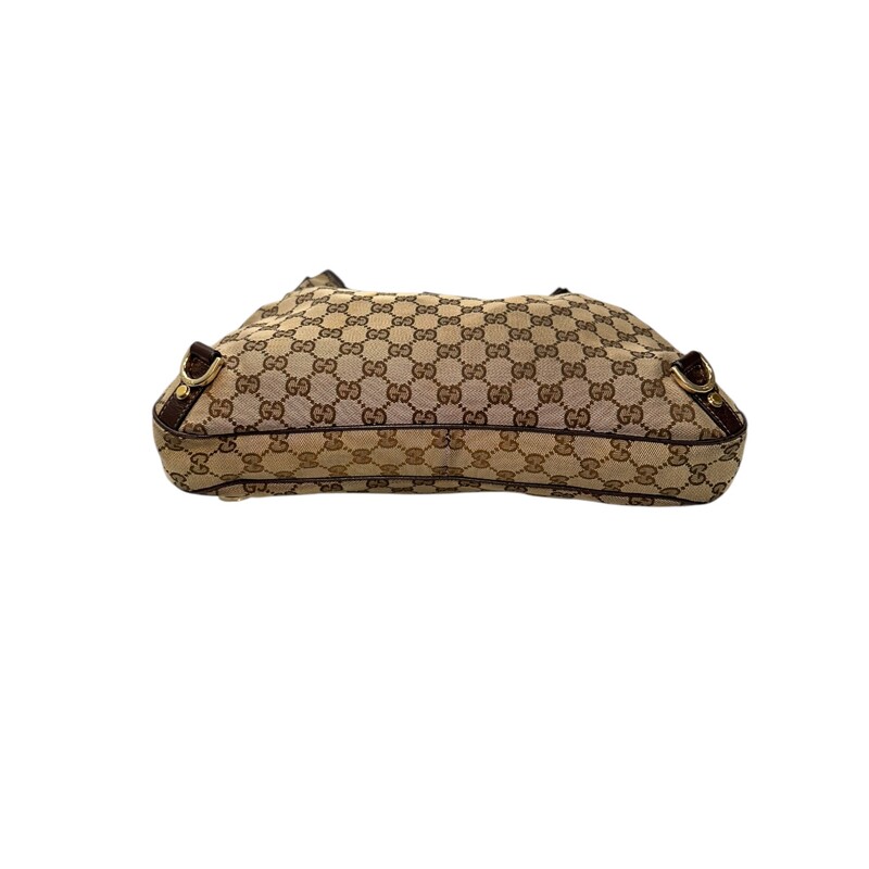 Gucci Abbey Canvas Monogram Hobo<br />
<br />
Style Code: 130737-493492<br />
<br />
In good condition. Light stain on exterior canvas. Light wear to hardrware.<br />
<br />
Does not come with the original dust bag or box.