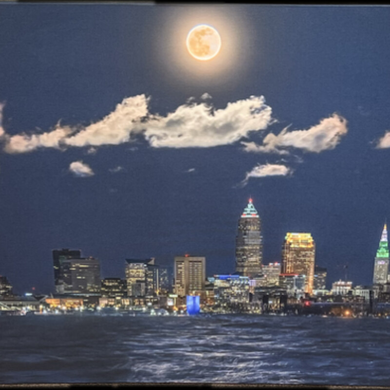 Cleveland Night Cityscape
Blue, Black, White
 Size: 36x24H
Local Cleveland Artist