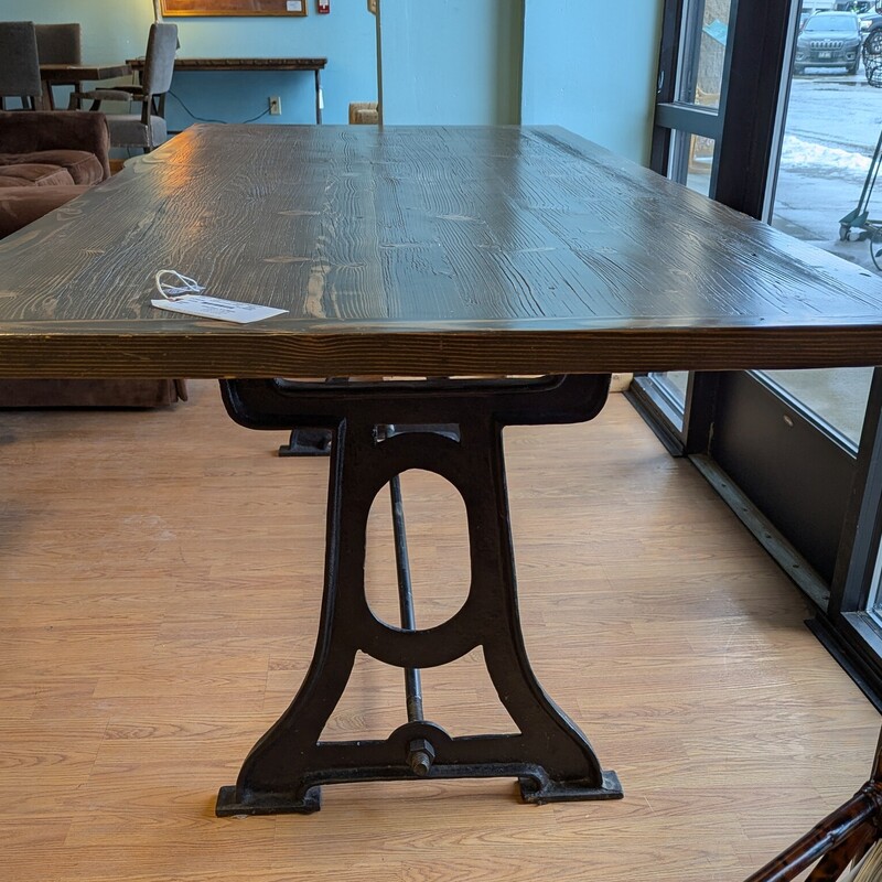 Industrial Dining Table, Metal Base 89in x 38in x 30inH