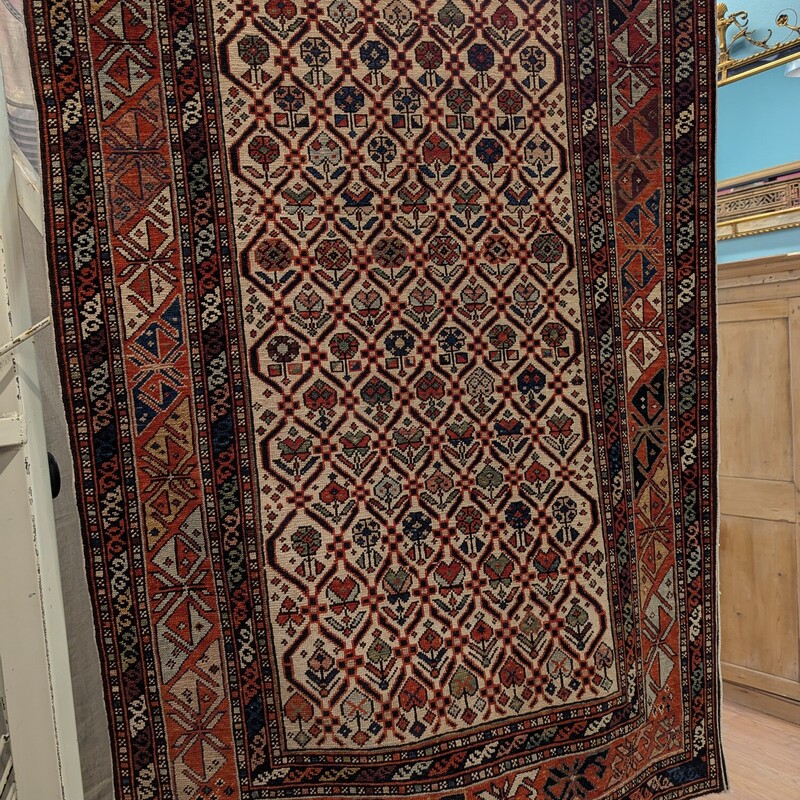 Persian Handmade Wool Old, Rust/blu, Size: 3.6 X 9.2