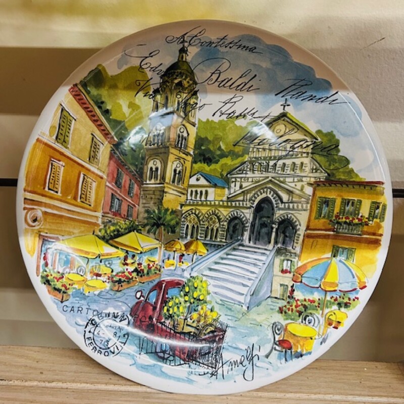 Italian Town Plate
White Yellow Green Blue Size: 10.5diameter