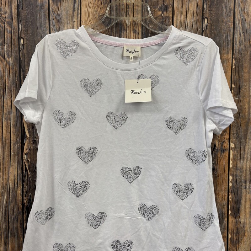 NWT White Rhinestone Heart shirt, Size: M