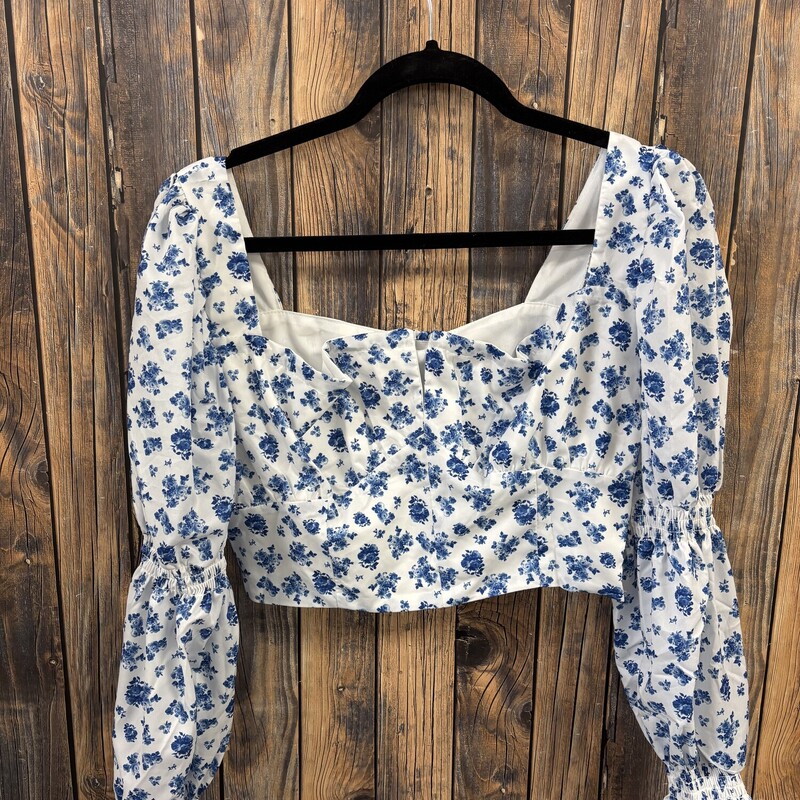 White Blue Flower Croptop, Size: M