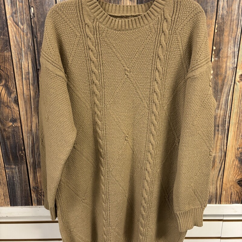 Long Tan Tunic Sweater, Size: L