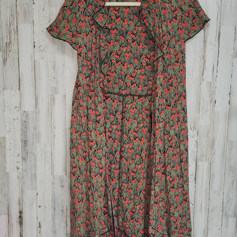 M Olive Print Wrap Dress