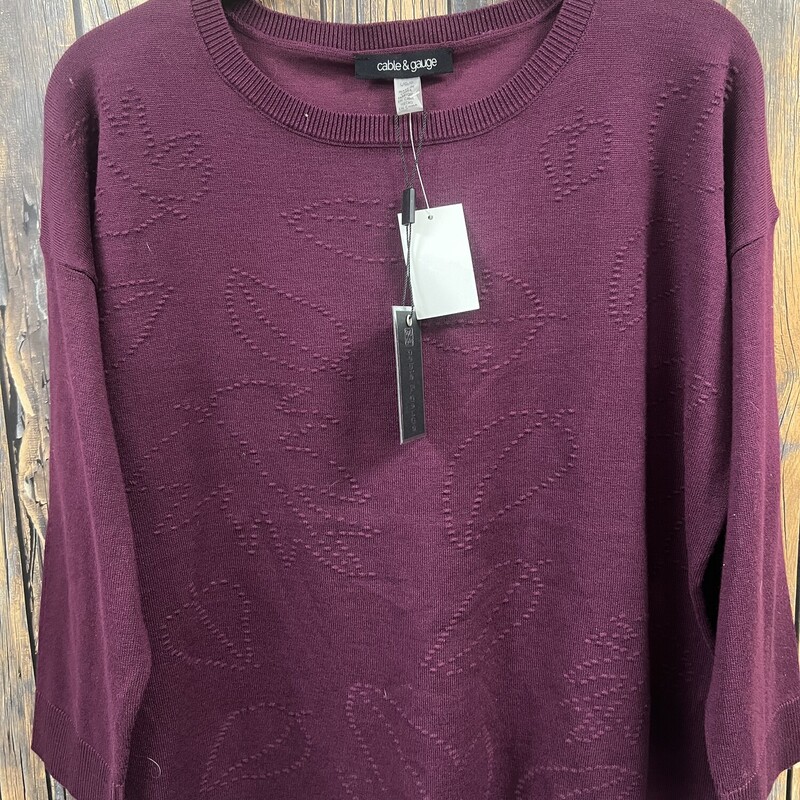 Nwt Maroon Sweater 3/4 Sl, Size: Large