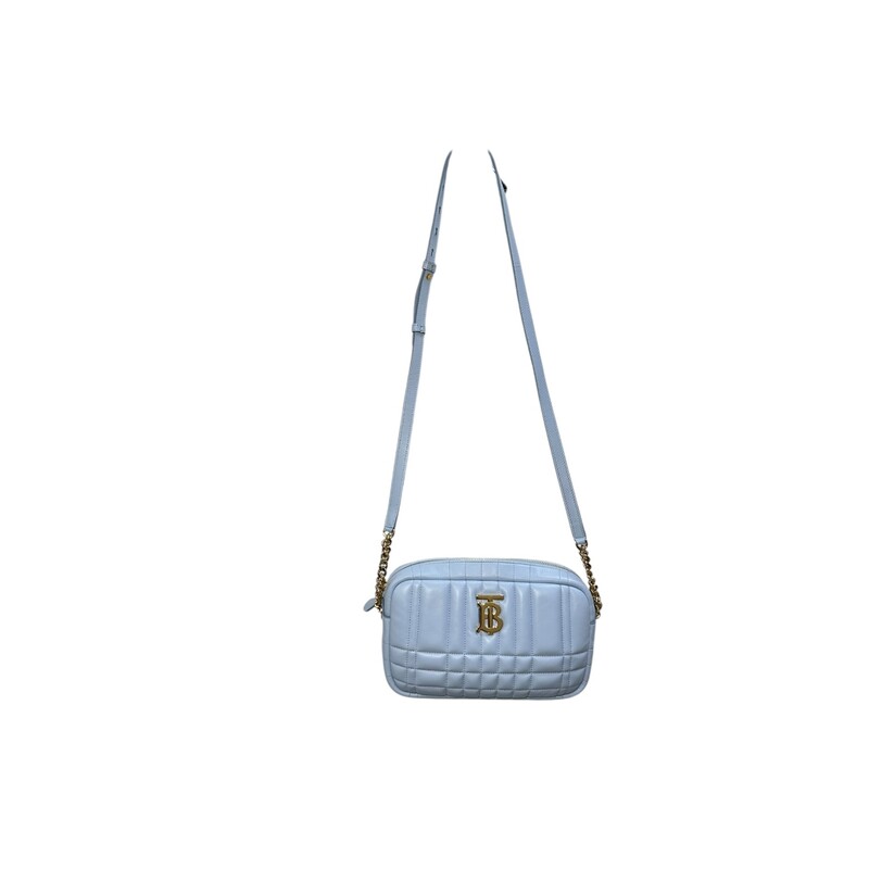 Burberry Lola Baby Blue Camera Crossbody

Style Code: ITPELMAG8526PRA

Dimensions: 9H X 6 L inches

In very good condition. Some minor scratching on hardware.

Does not come with original dust bag or box