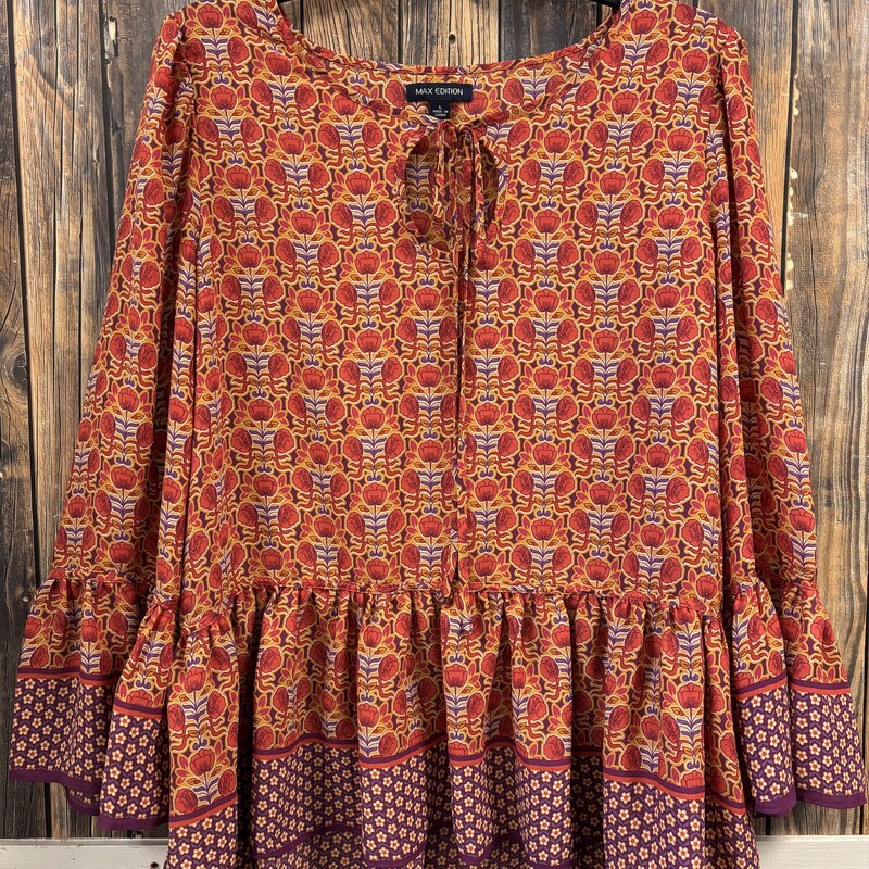 Orange Flower Flowy Shirt, Size: L