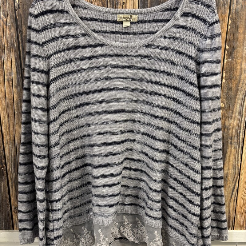 Gray Lace Bottom Sweater, Size: 1X