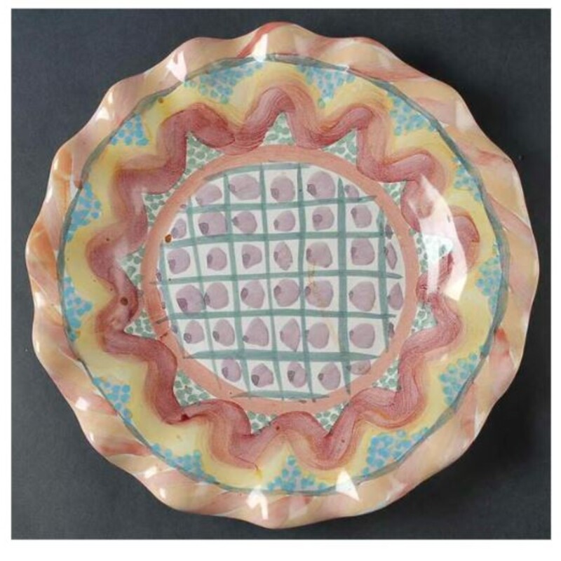 Mackenzie Childs Keukenhof Dinner Plate
Blue Pink Orange Yellow Size: 11.5 diameter
As Is - superficial crack through middle of plate