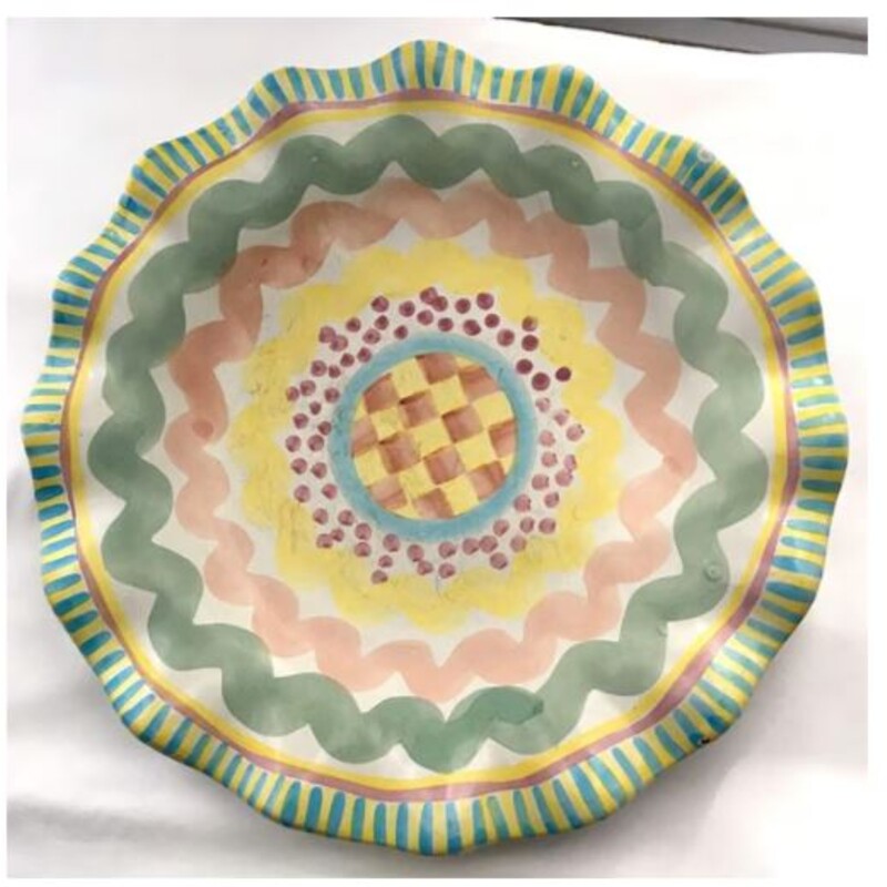 Mackenzie Childs Aurora Dinner Plate
Green Yellow Blue Pink Size: 11.5 diameter