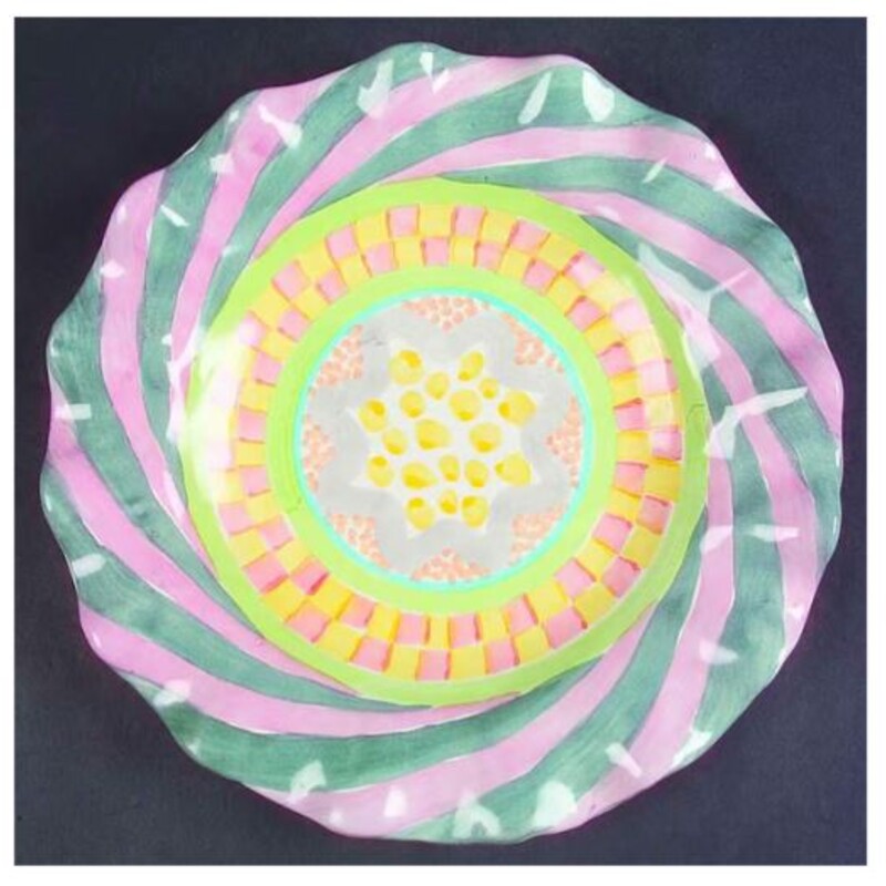 Mackenzie Childs Cayuga Dinner Plate
Green Purple Yellow Pink Size: 11.5 diameter