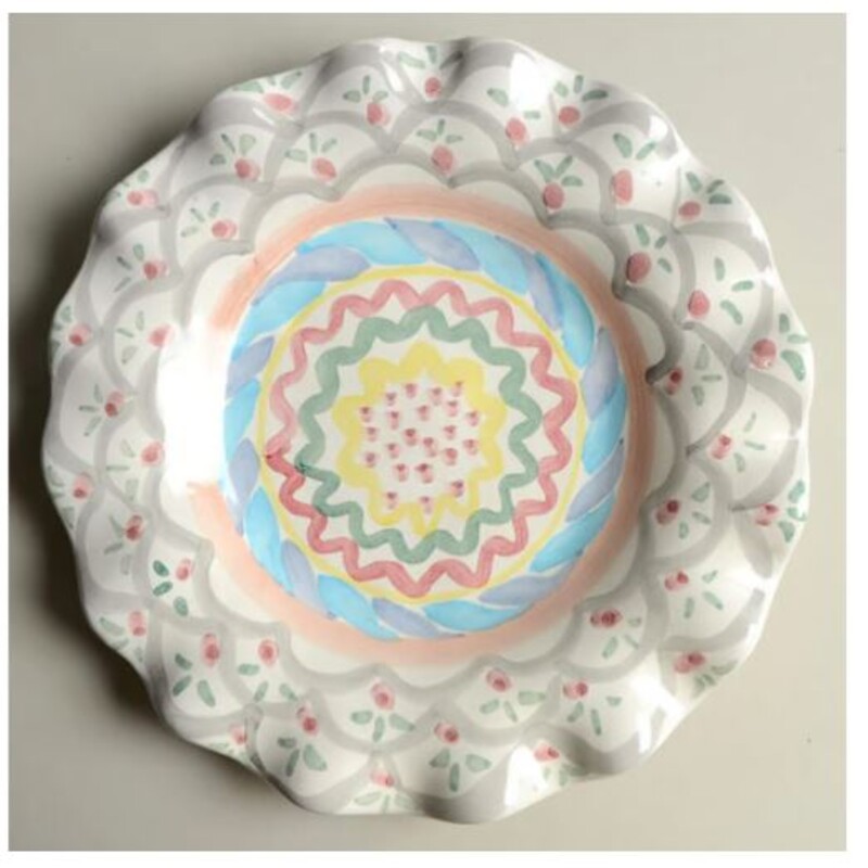 Mackenzie Childs Stoke Gabriel Salad Plate
Gray Orange Blue Yellow Size: 9diameter