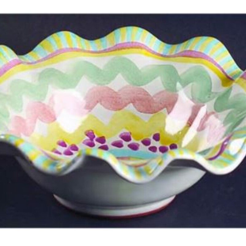 Mackenzie Childs Aurora Ruffle Bowl
Yellow Purple Green Blue Size: 8.5 x 3H