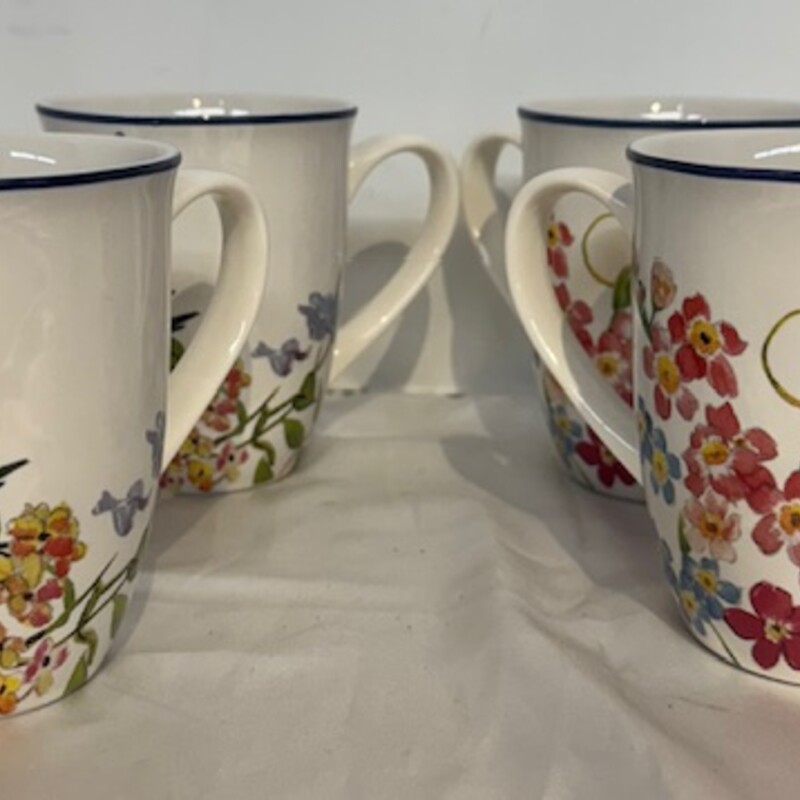 Set of 4 Pottery Barn Floral Mugs
White, Green, Pink, Blue
 Size: 4x4.5H