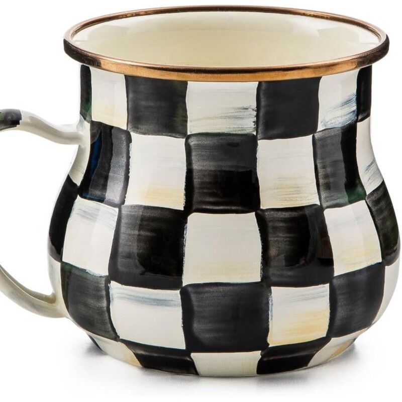 Mackenzie Childs Enameled Courtly Check Mug
Black White Yellow Blue Size: 5 x 3.5H
Retails: $61+
3 matching mugs sold separately