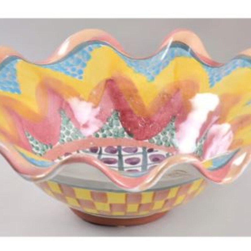 Mackenzie Childs Keukenhof Ruffle Serving Bowl
Pink Yellow Blue Purple Size: 14.5 x 5H