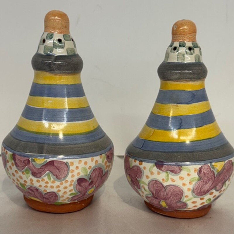 Set of 2 Mackenzie Childs Myrtle Salt & Pepper Shakers
Blue Yellow Purple Orange Size: 3 x 5.5H