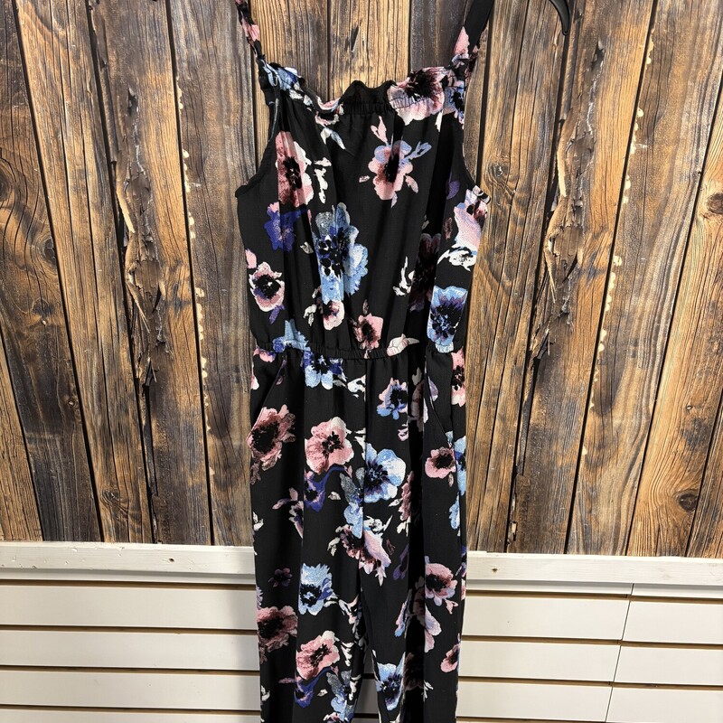 Black Flower Romper, Size: L