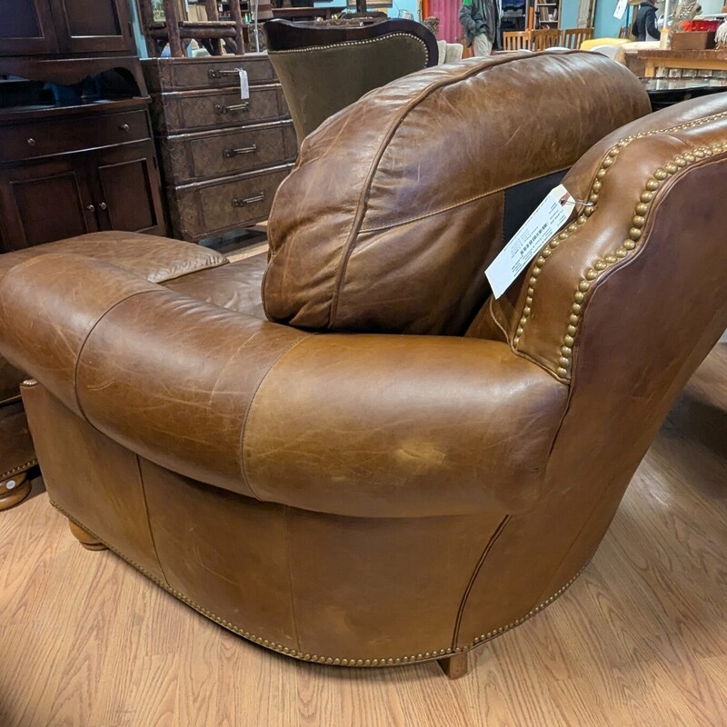 Leather Chair & Ottoman, Brown, Studs
44in W x 41in D x 33in H Ottoman 33in x 24in