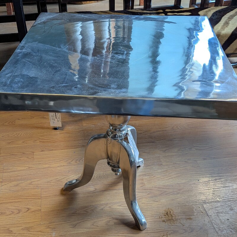 Aluminum Side Table, Silver, 24in  Square x 24h