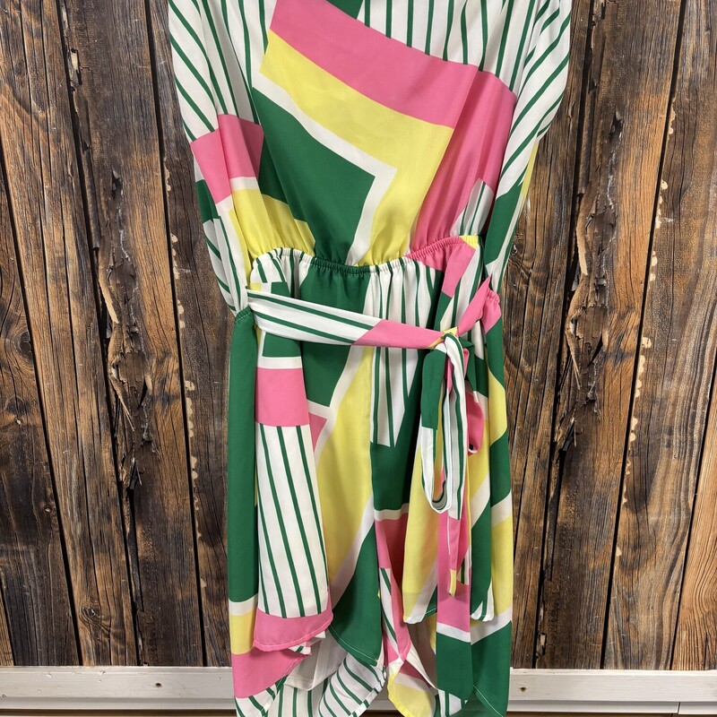 Pink Yellow Green Romper, Size: M