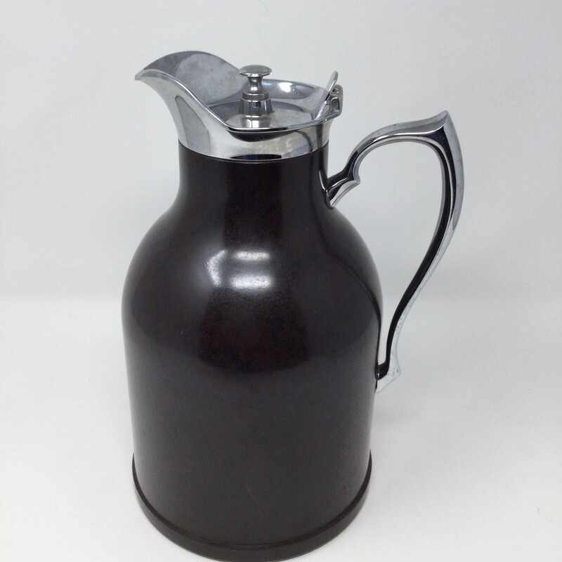 Vintage Thermos Carafe,
Brown/Silver,
Size: 10 X 6 In