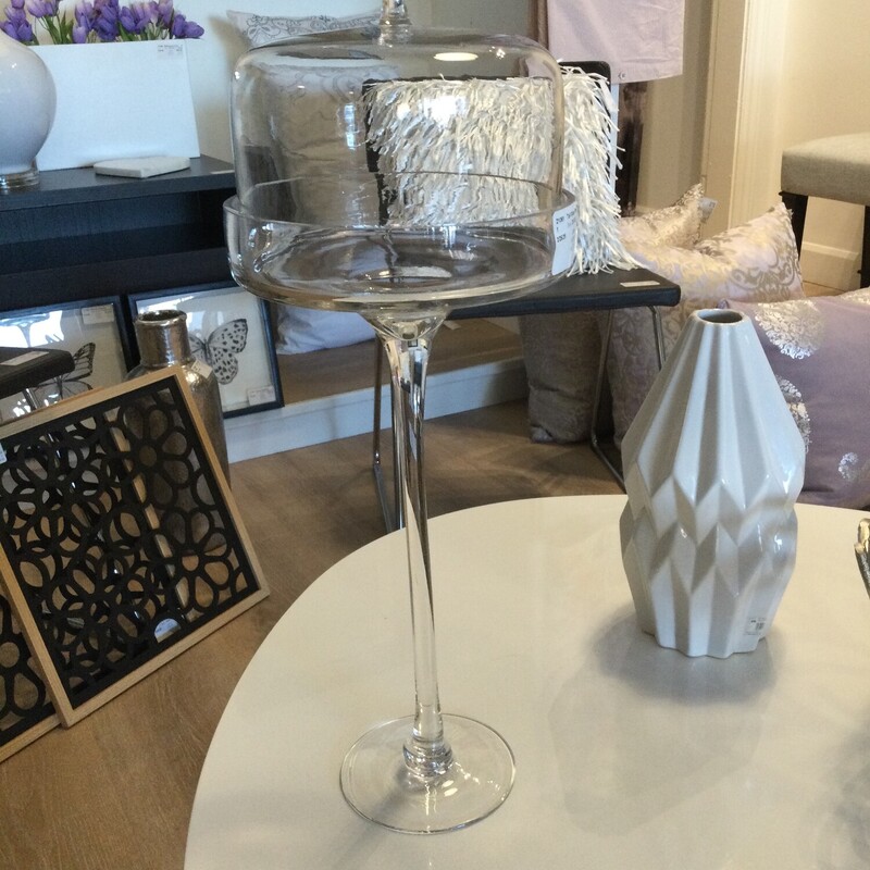 Tall Glass Pedestal & Cover,
Clear,
Size: 20 X 8 In