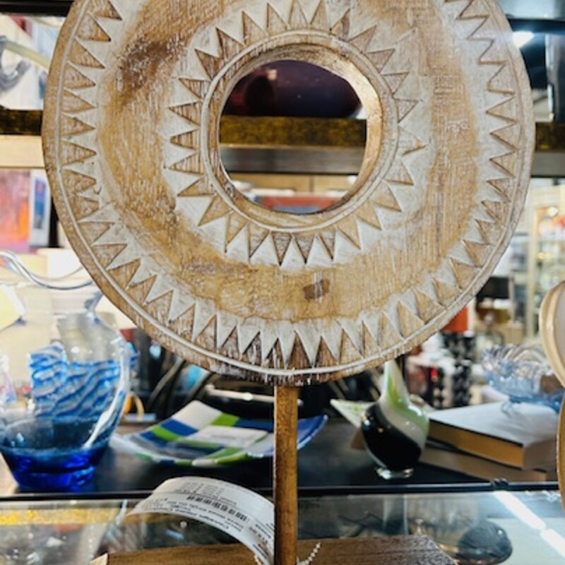 Carved Wood Circle On Stand
Tan White Size: 10 x 15H