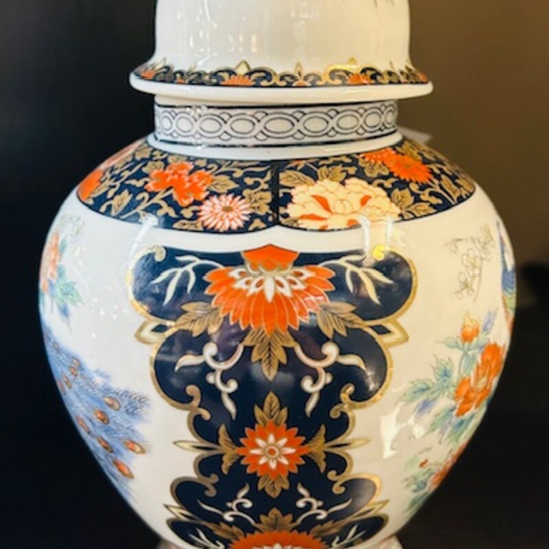 Royal Peacock Ginger Jar
White Blue Orange Size: 6 x 8.5H