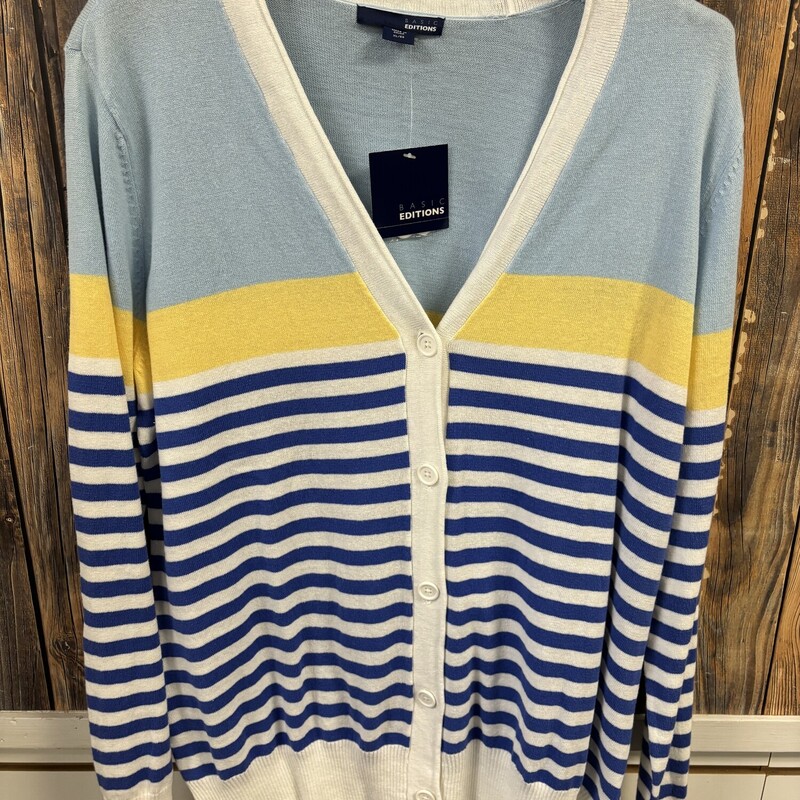 NWT Blue Stripe Button Sw, Size: X-Large