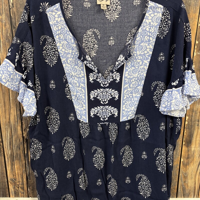 Blue Paisley Flowy Shirt, Size: XL