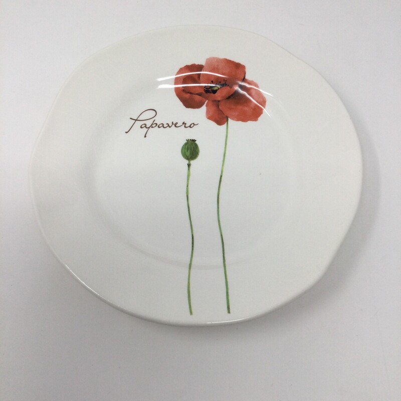 Poppy Plate,
White/Red/Green/Brown,
Size: 9 In