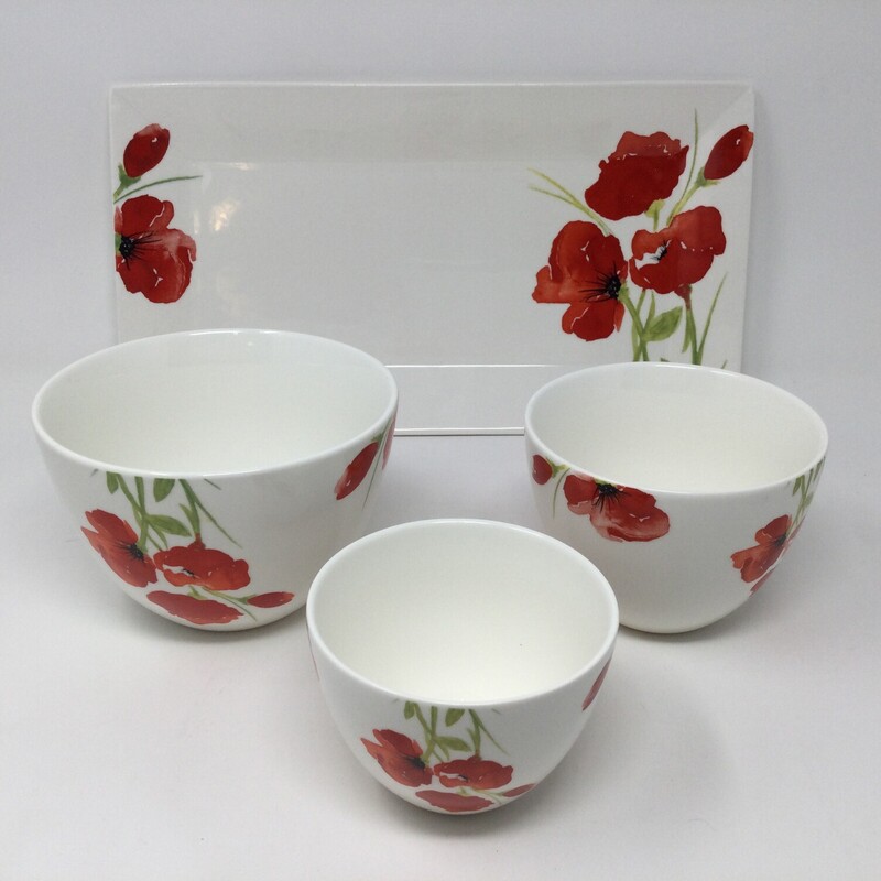 Poppy Nesting Bowls & Serving Platter,
White/Red/Green/Black,
Size: Set Of 4