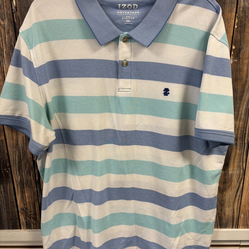 Blue White Stripe IZOD Shirt, Size: XXL